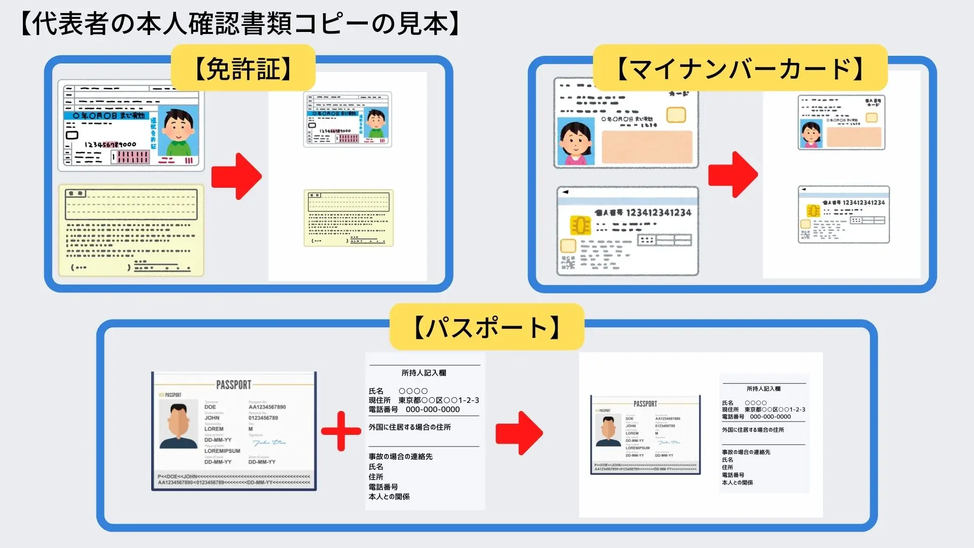 代表者の本人確認書類コピーの見本